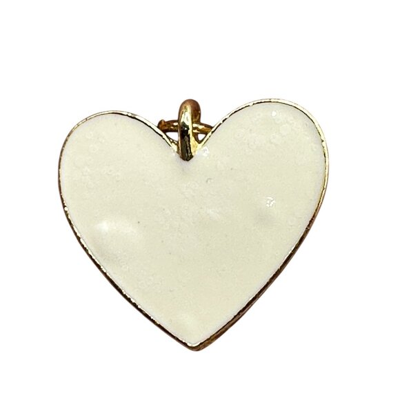 Gold & Cream Enamel Heart Shaped Pendant Charm Womens Fashion Jewelry - Picture 5 of 7